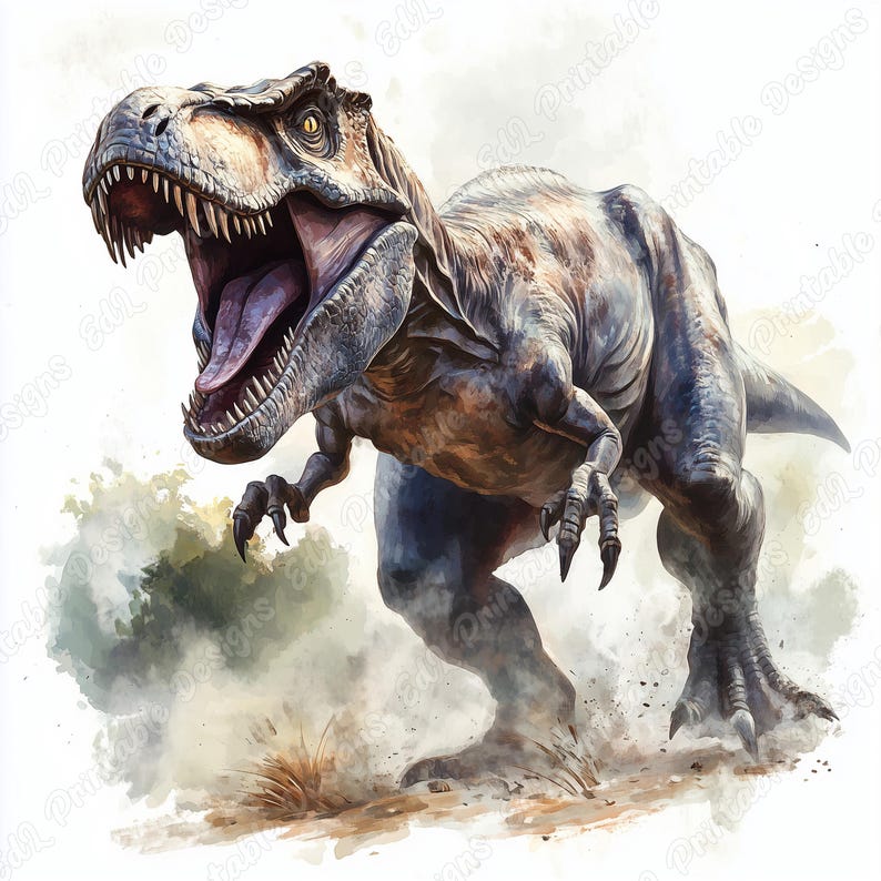 20 T-Rex Clip Art, Watercolor Tyrannosaurus Printable Images, Ferocious Dinosaur Digital Download, Wild Animal Scrapbooking Paper Crafts JPG