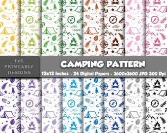 Camping Digital Paper, Camper Printable Background, Summer Camp Seamless Surface Pattern (Digital Download)