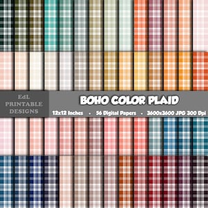 Papier numérique à carreaux couleur bohème, arrière-plan imprimable tartan, papiers de scrapbooking bûcheron, papiers Vichy 12 x 12, motif transparent lot de 56