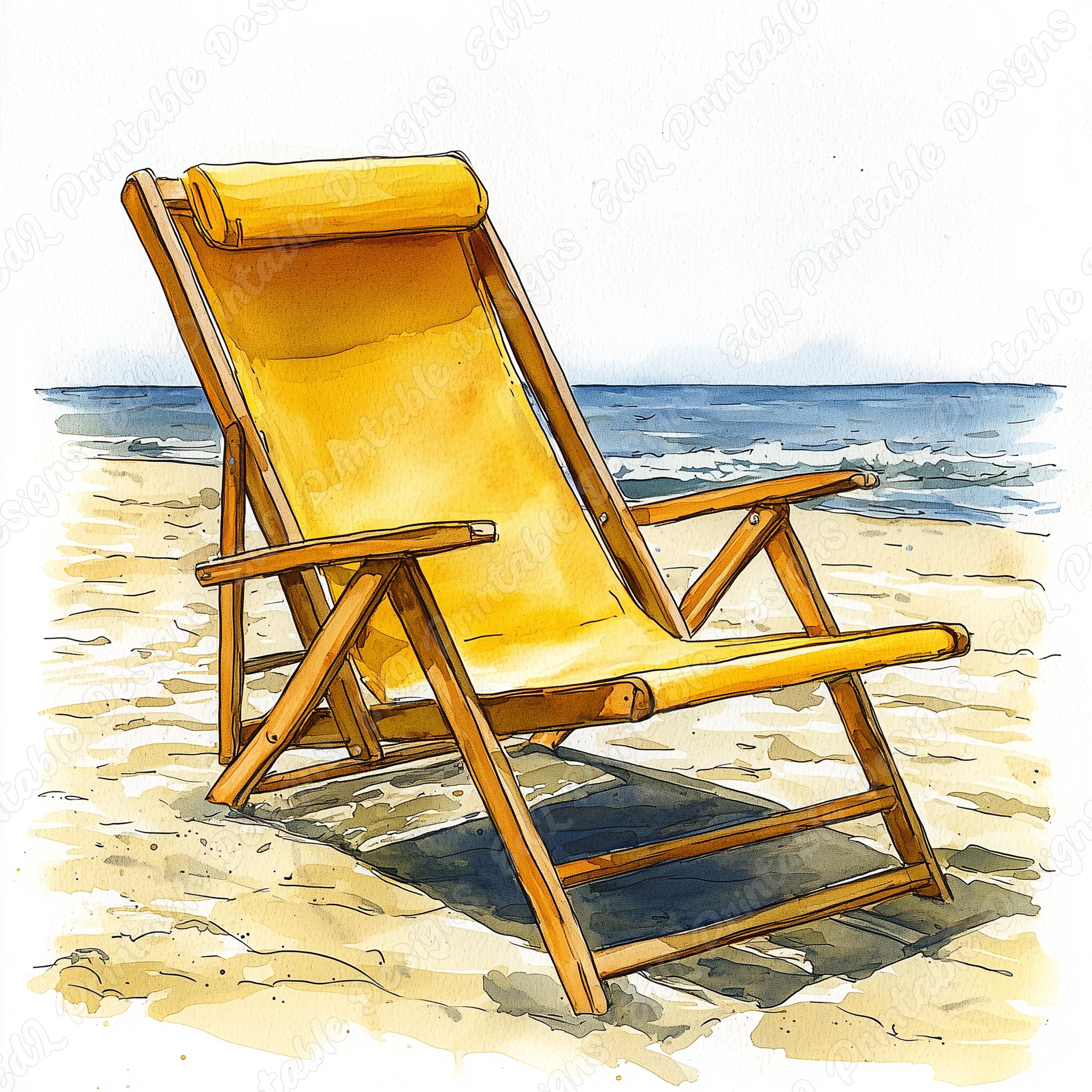 Watercolor Beach Chair Clip Art, Summer Seaside Vacation (JPG Set) - Etsy