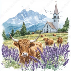 20 Highland Cow Farm Clip Art, Watercolor Calf Printable Image, Farm Animal Digital Download, Baby Highland Cow Scrapbooking Paper Craft JPG