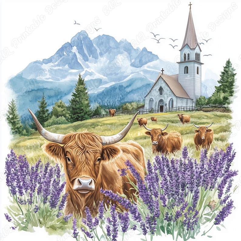 20 Highland Cow Farm Clip Art, Watercolor Calf Printable Image, Farm Animal Digital Download, Baby Highland Cow Scrapbooking Paper Craft JPG