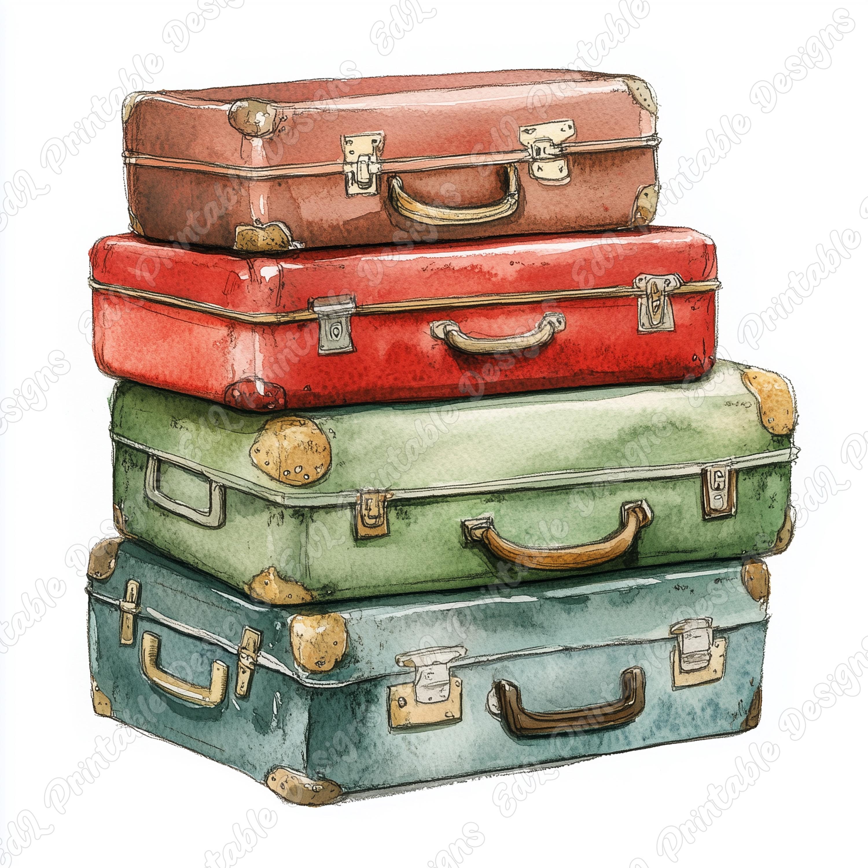 20 Stack Of Suitcases Clip Art, Vintage Suitcase Printable Images, Travel Bag Digital Download, Retro Luggage Scrapbooking Paper Crafts JPG