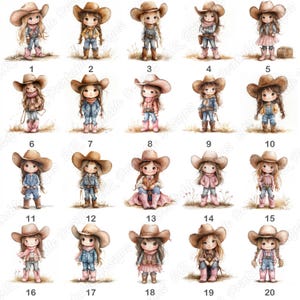 20 Cute Little Cowgirl Clip Art, Watercolor Western Printable Images, Wild West Digital Download, Baby Shower Scrapbooking Paper Crafts JPG