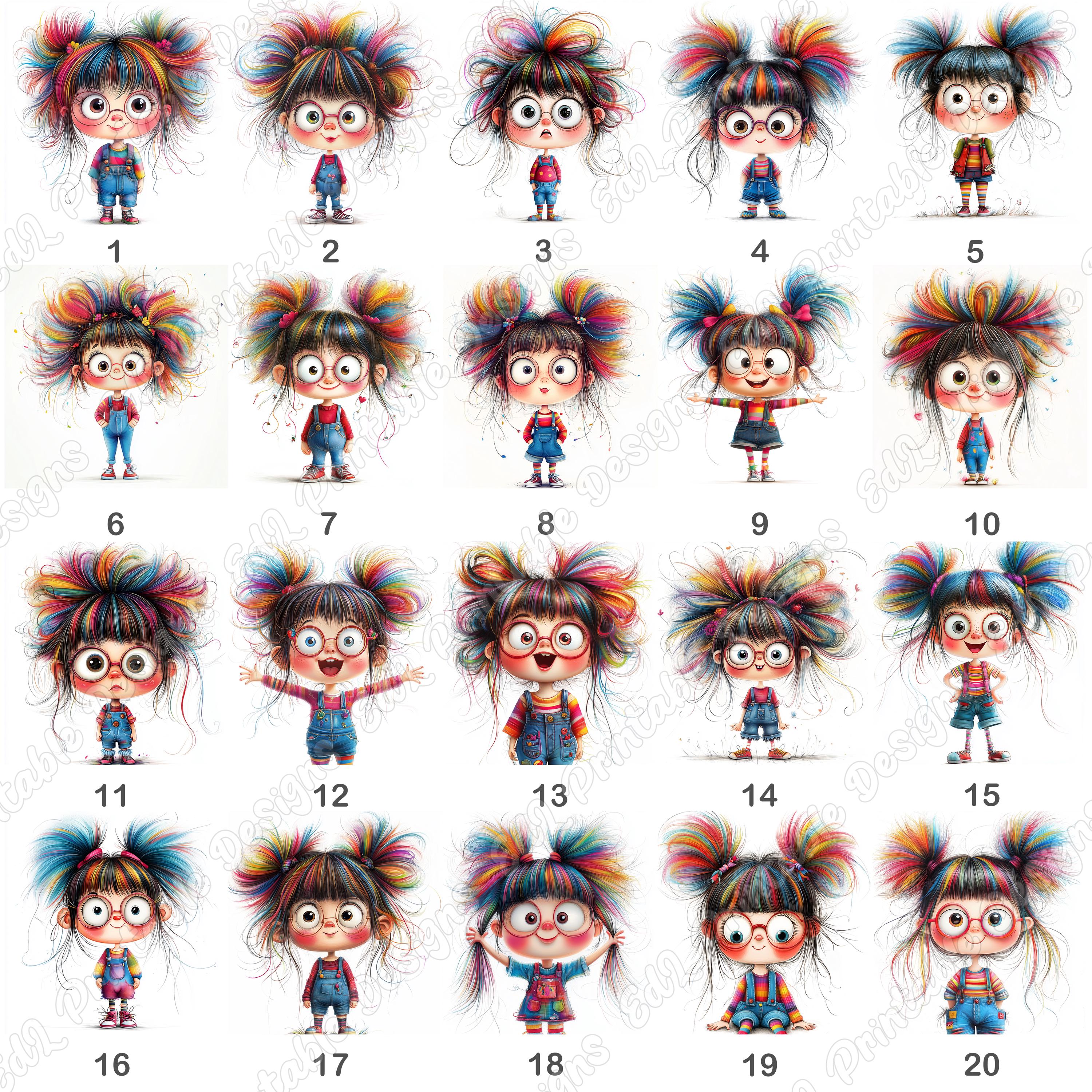 20 Cute Quirky Girls Clip Art, Whimsical Girl Printable Image, Funny ...