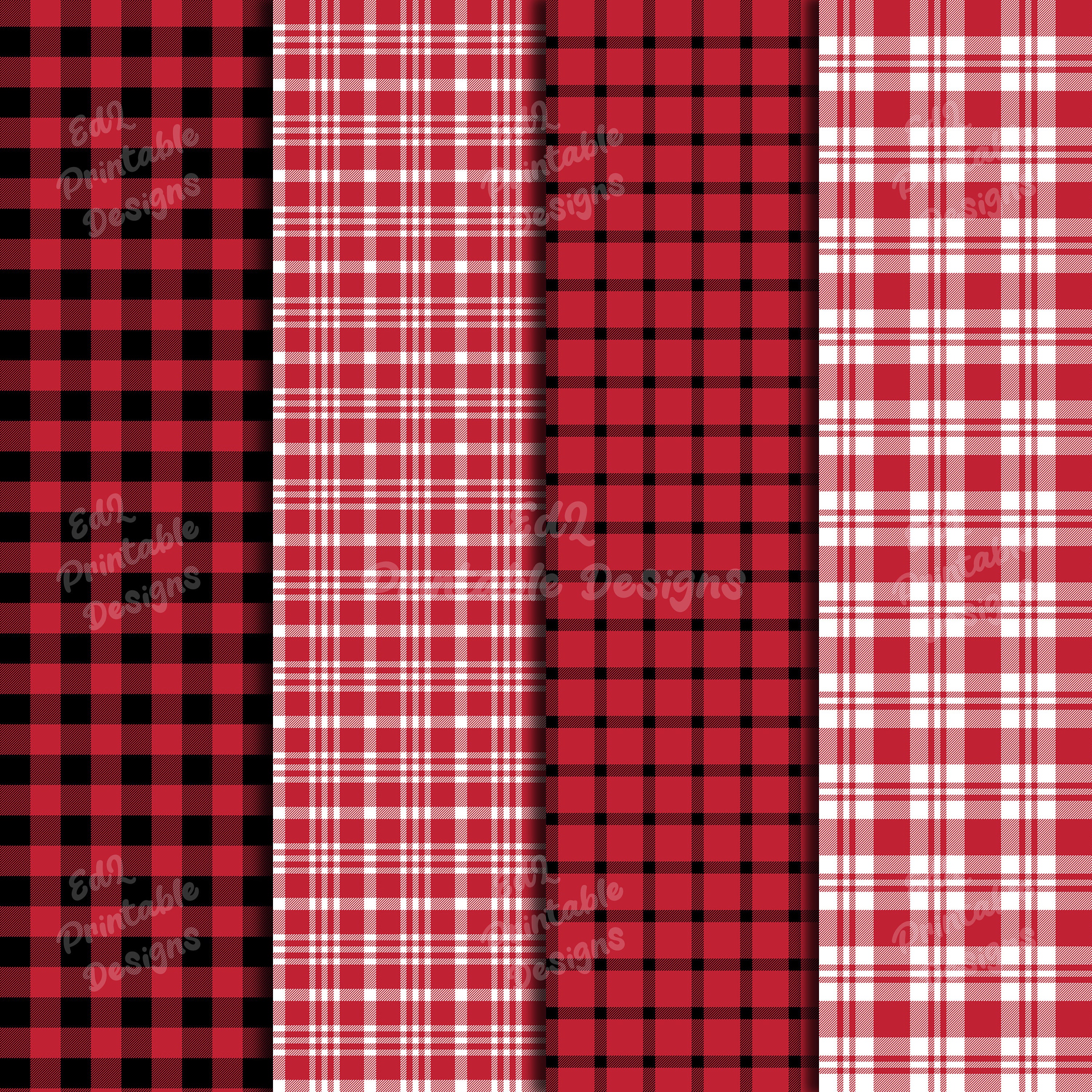 Red Buffalo Plaid Digital Paper Set, Lumberjack Scrapbook (digital ...