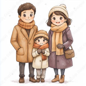 20 adorables imágenes prediseñadas de familias, encantadoras imágenes imprimibles de familias, descarga digital de dibujos animados de familias, set de manualidades de papel para scrapbooking familiar en acuarela (JPG)