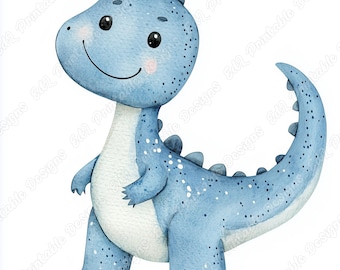 Imágenes prediseñadas de dinosaurios en acuarela, dinosaurio bebé de dibujos animados, conjunto de imágenes JPG para guardería (descarga digital)