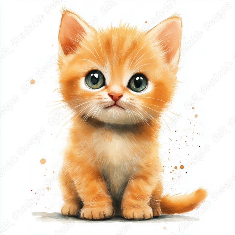 20 Cute Kitten Clip Art, Adorable Animal Printable Images, Watercolor Baby Cat Digital Download, Little Kitten Scrapbooking Paper Crafts JPG