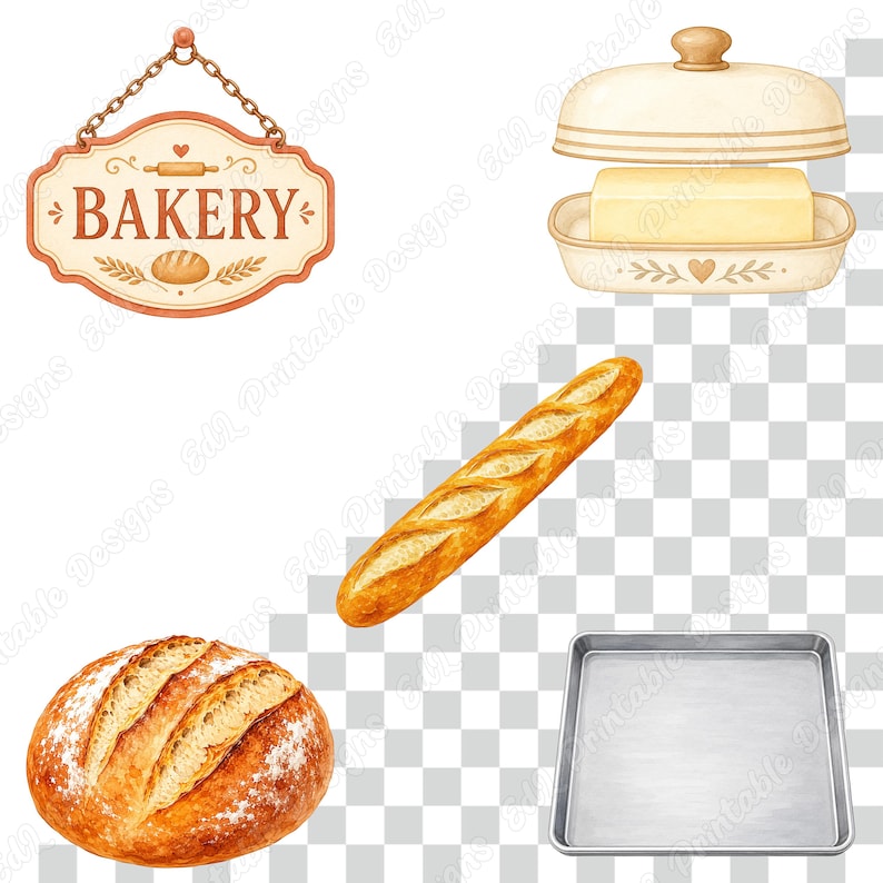 Baking and Bakery PNG Clipart, Printable Kitchen Tool Images, Kitchen Supplies Digital Download, Food Illustration Scrapbooking Paper Bundle
