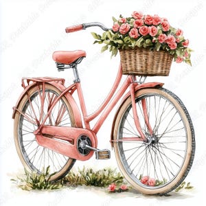 20 imágenes prediseñadas de bicicletas vintage con flores, imágenes imprimibles de bicicletas con flores retro en acuarela, descarga digital, conjunto de manualidades con papel para álbumes de recortes en formato JPG