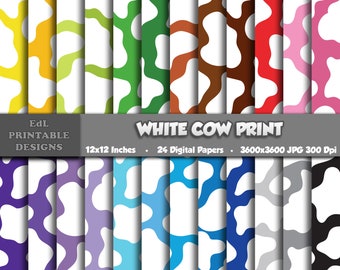 White Cow Print Digital Paper, Seamless Animal Patterns, Printable Background (Digital Download)