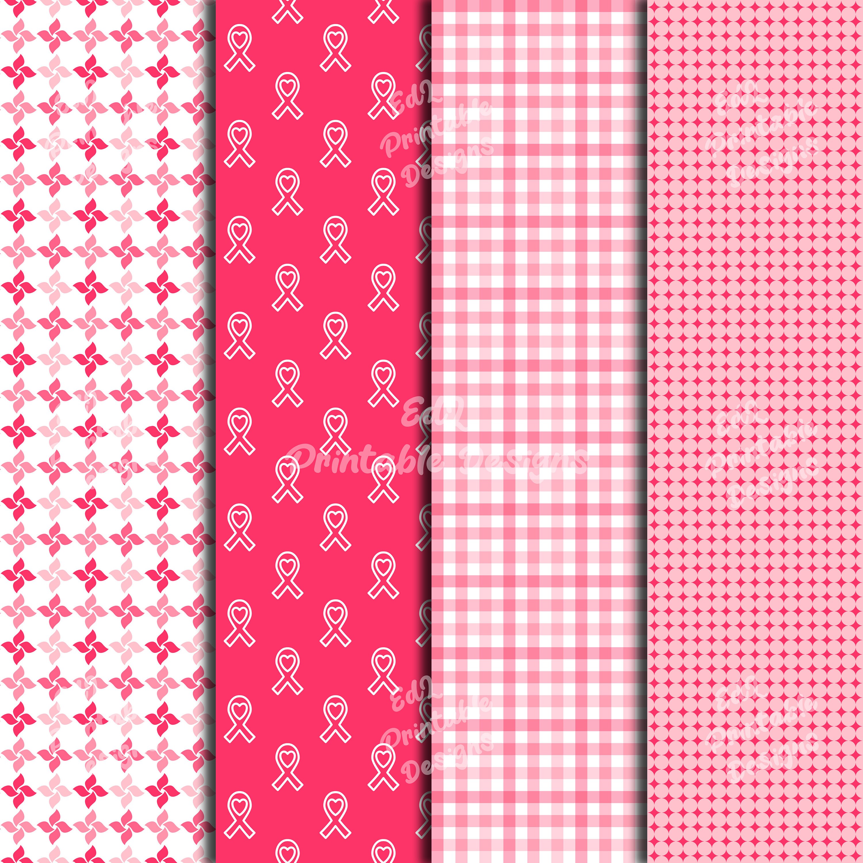 Digital Ribbon Pattern Breast Cancer Awareness Digital Paper, Pink Ribbons Patterns Background ...