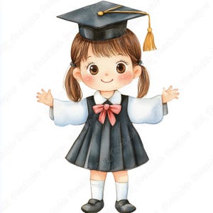20 Graduation Girls Clip Art, Schulmädchen druckbare Bilder, Abschlussfeier digitaler Download, zurück zu Schule Scrapbooking Papier Handwerk JPG