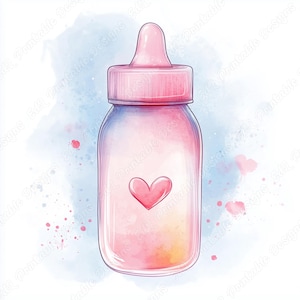 20 Baby Flasche Clip Art, Milchflasche druckbare Bild, Aquarell Kinderzimmer Kunst digitaler Download, Baby-Dusche Scrapbooking Papier Handwerk JPG Set