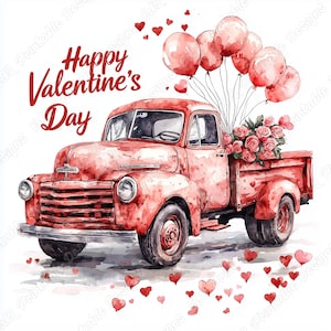 20 imágenes prediseñadas de camiones del Día de San Valentín, imágenes imprimibles de camionetas Love, descarga digital de feliz día de San Valentín, conjunto de manualidades de papel para álbumes de recortes de amor en formato JPG