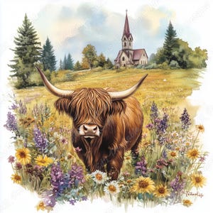 20 Highland Cow Farm Clip Art, Watercolor Calf Printable Image, Farm Animal Digital Download, Baby Highland Cow Scrapbooking Paper Craft JPG
