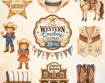 Bundle de cliparts PNG pour chambre d'enfant, petit rodéo, baby shower dans le Far West (téléchargement numérique)