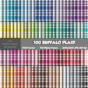 100 Buffalo Plaid Pattern Digital Paper, Tartan Printable Background, Gingham Scrapbook, Flannel Lumberjack Papers, Seamless Scottish Set