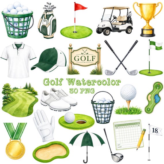 Golf Watercolor PNG Clipart, Golfer Birthday Images, Sports Party, Fathers Day Scrapbook (Digital Download)