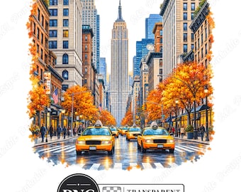 New York City PNG Clipart, Watercolor NYC Street & Landmark Scenes (Digital Download)