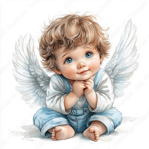 20 Clip Art di angelo bambino, Immagini stampabili di dolce angelo bambino, Download digitale di angelo bambino acquerello, Artigianato di carta per scrapbooking per bambini JPG