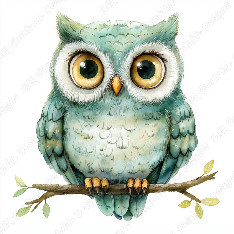20 Watercolor Cute Owl Clip Art, Woodland Animal Printable Images, Baby Shower Digital Download, Nursery Scrapbooking Paper Craft JPG Bundle