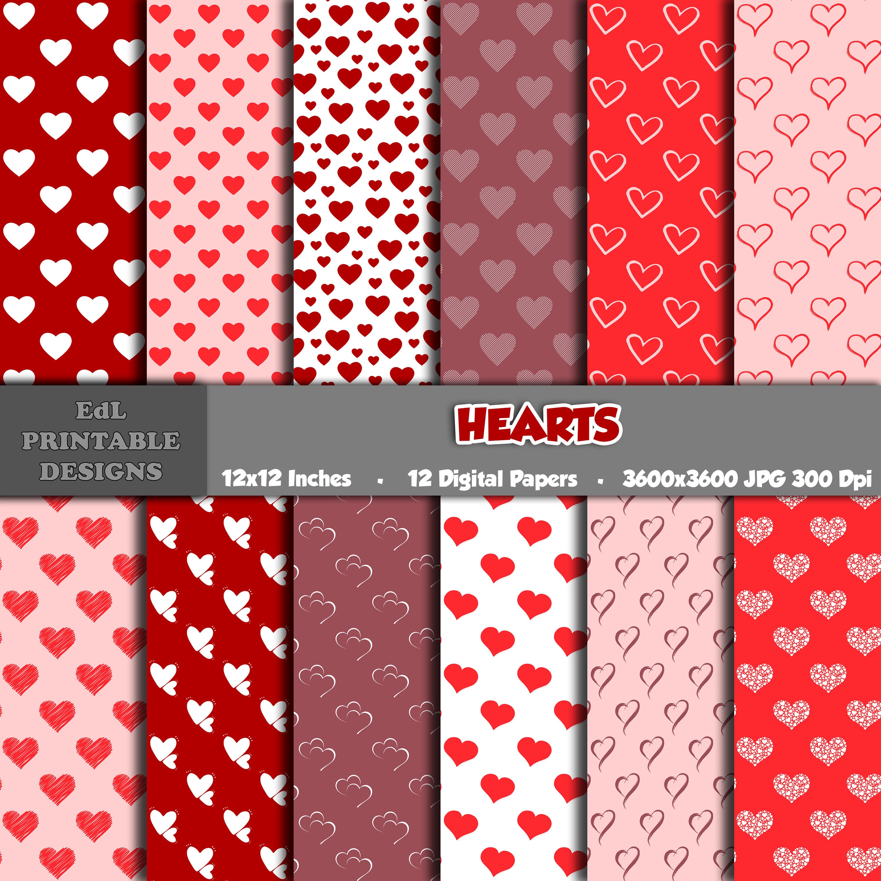 Valentine's Day Digital Paper Love Scrapbook Paper Valentine Pattern Hearts  Printable Paper Xoxo Background Commercial Use D770 