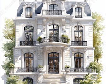 Imágenes prediseñadas de mansiones parisinas, casas victorianas para imprimir, imágenes de casas antiguas, álbum de recortes de castillos (descarga digital)