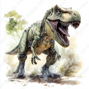 20 T-Rex Clip Art, Watercolor Tyrannosaurus Printable Images, Ferocious Dinosaur Digital Download, Wild Animal Scrapbooking Paper Crafts JPG