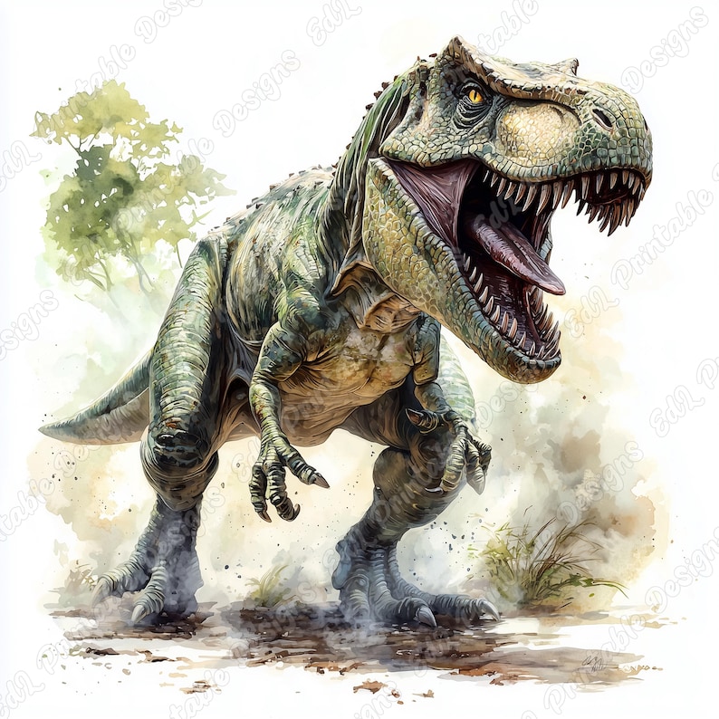 20 T-Rex Clip Art, Watercolor Tyrannosaurus Printable Images, Ferocious Dinosaur Digital Download, Wild Animal Scrapbooking Paper Crafts JPG