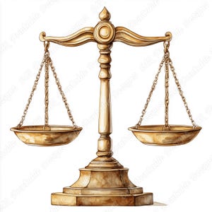 Vintage Scales of Justice Clipart, Watercolor Balance Scale JPG Images (Digital Download)