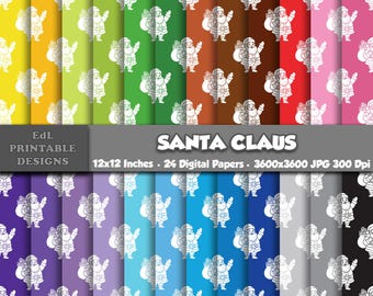 Santa Claus Digital Paper, Xmas Printable Background, Seamless Scrapbook Pattern (Digital Download)
