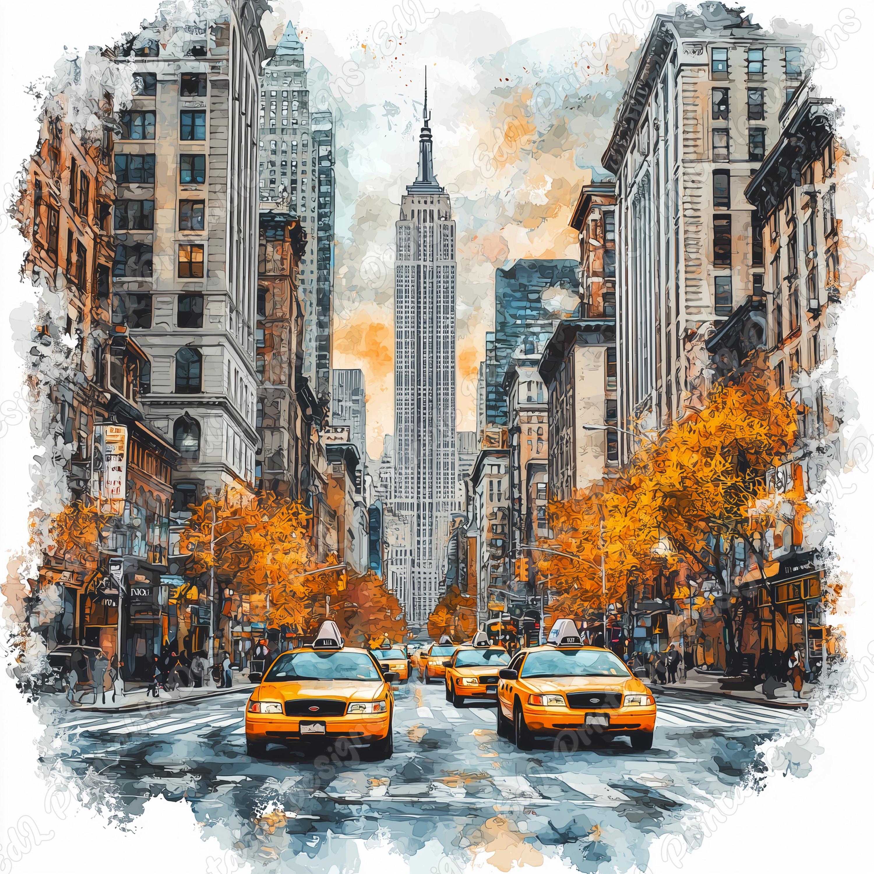 Clipart Scenelys Watercolor New York City Clip Art, Street Scenes JPG