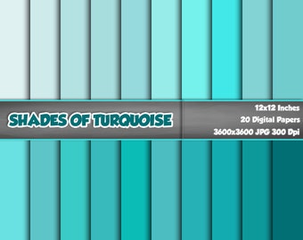 Shades Of Turquoise Digital Paper Pack, Printable Turquoise Background, Scrapbook Papers, 12x12 Paper, Turquoise Color Palette Set Of 20