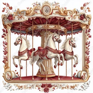 18 cliparts vintage carrousel, carrousel Français aquarelle imprimable, téléchargement numérique, scrapbooking pour baby shower et chambre d'enfant, créations artisanales en papier JPG