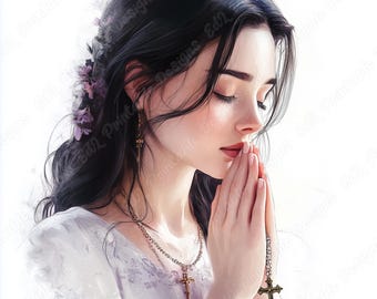 Praying Woman Watercolor Clipart, Christian Lady Illustration, Biblical Girl Images (Digital Download)