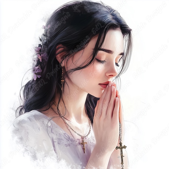 Praying Woman Watercolor Clipart, Christian Lady Illustration, Biblical Girl Images (Digital Download)