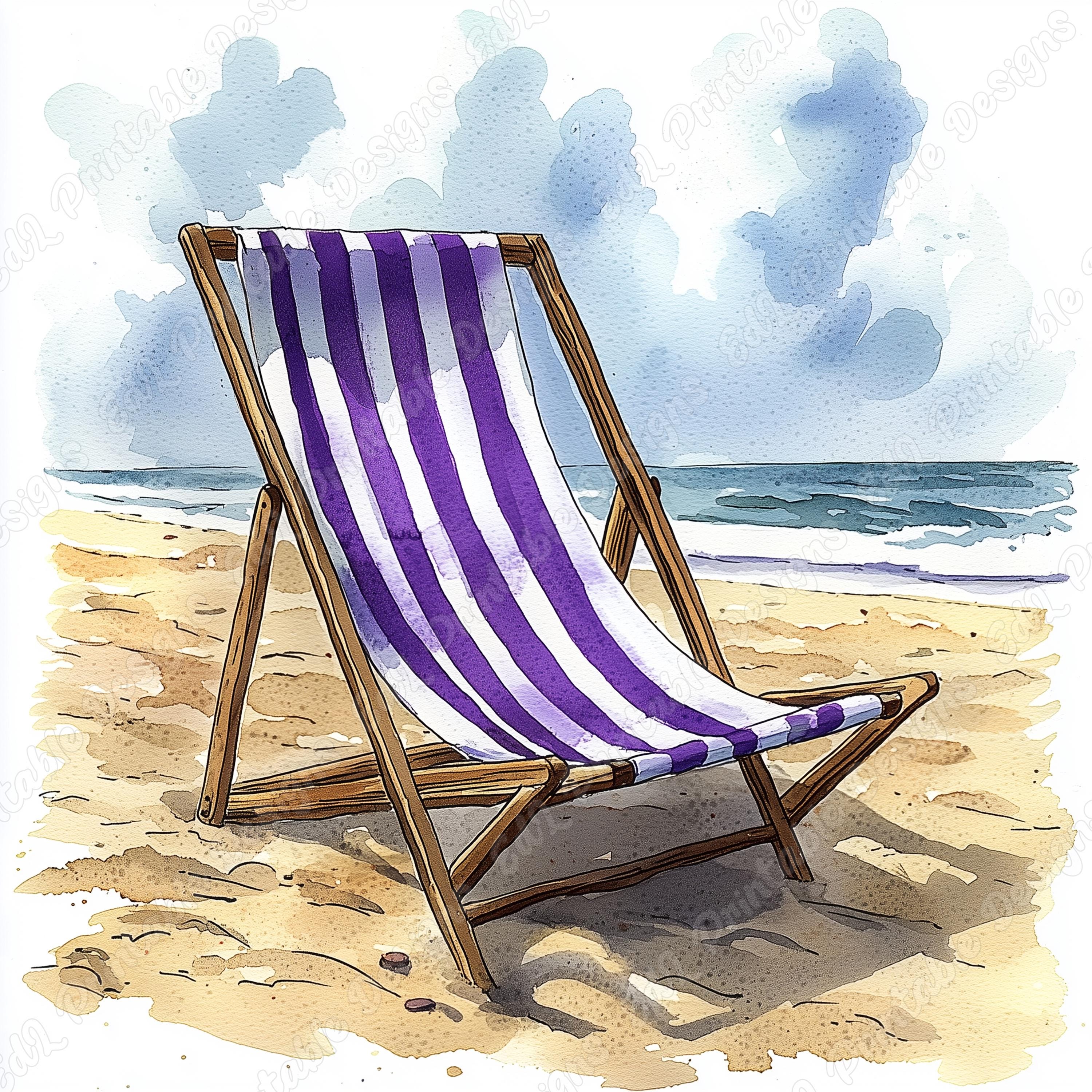 Watercolor Beach Chair Clip Art, Summer Seaside Vacation (JPG Set) - Etsy