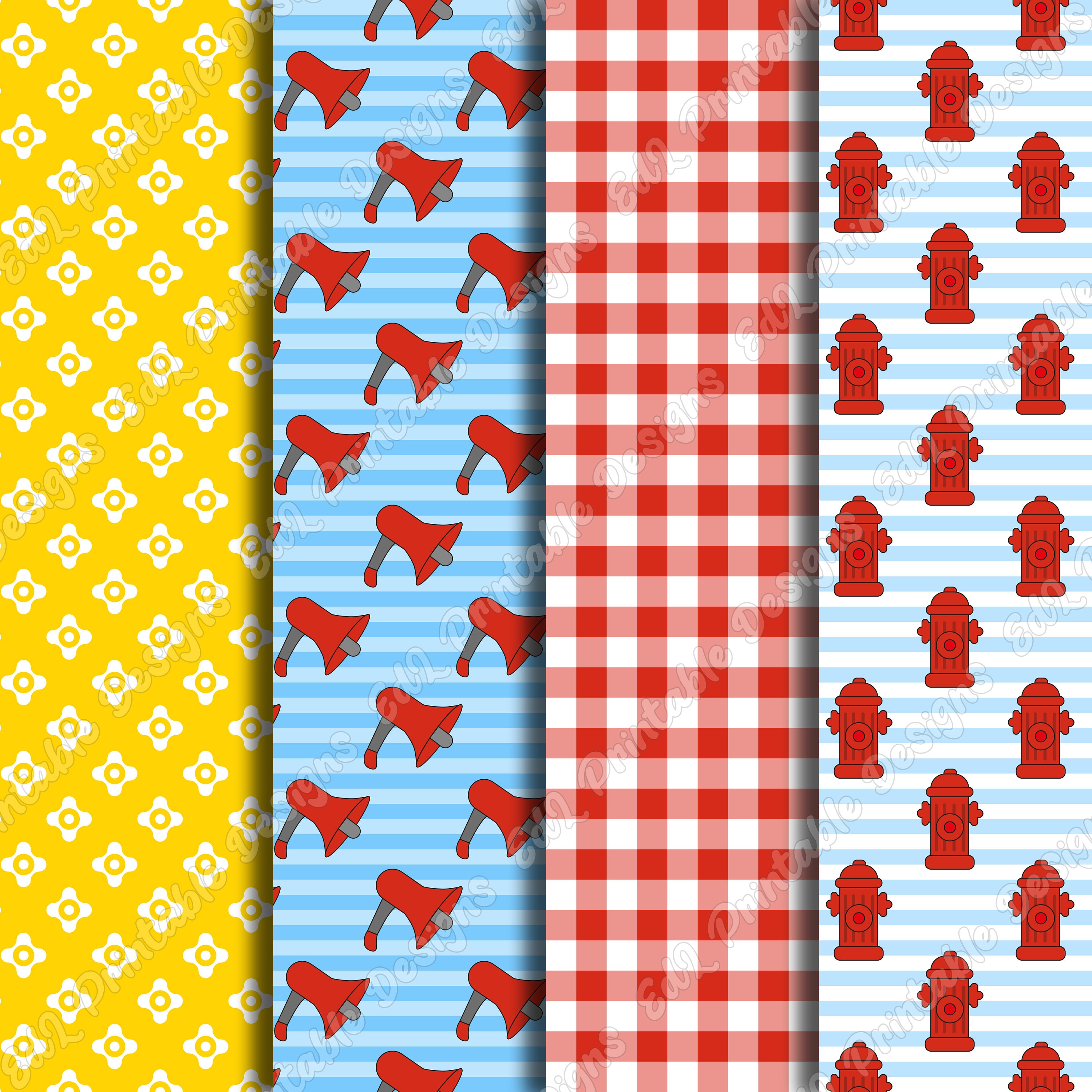 Firefighter Digital Paper Pack, Firetruck Scrapbook Patterns (digital ...