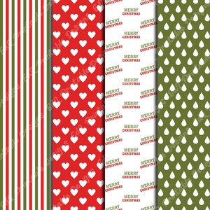 Merry Christmas Digital Papers, Xmas Printable Background, Winter Holiday Scrapbook Paper, Red and Green Paper, New Year Seamless Pattern