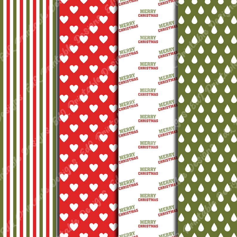 Merry Christmas Digital Papers, Xmas Printable Background, Winter Holiday Scrapbook Paper, Red and Green Paper, New Year Seamless Pattern