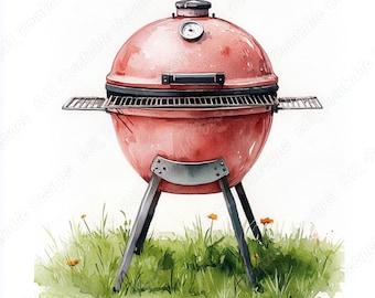 Watercolor Grill Clip Art, BBQ Printable Images (Digital Download)