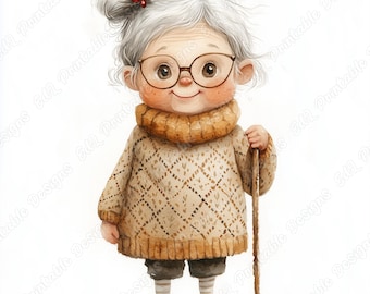 Watercolor Grandma Clipart, Printable Granny Images, Old Women Paper Crafts (Digital Download)