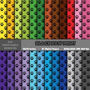 Carta digitale con stampa zampa nera, sfondo stampabile zampa di animale, carta per album, 12x12 colori arcobaleno senza giunture zampa di cane modello set di 24