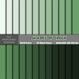 Papier numérique nuances de vert, arrière-plan vert uni, papiers de scrapbooking tons verts, palette de couleurs unies vertes, lot de 24