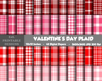 May include: Set of 48 digital papers featuring Valentine's Day plaid patterns in red, pink, and white. Each paper is 3600x3600 pixels and 300 dpi.