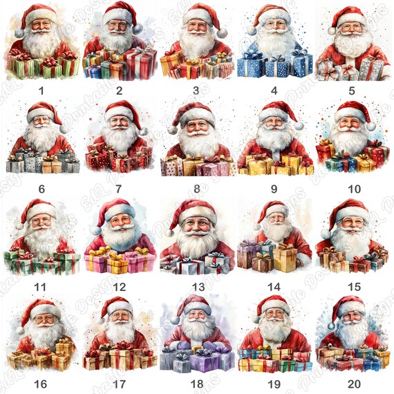 水彩画風サンタクロースのクリップアート、クリスマスギフト