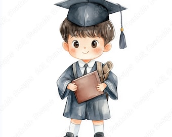Graduation Boy Clipart, Back to School Scrapbooking Paper Craft JPG Set (Digital Download)
