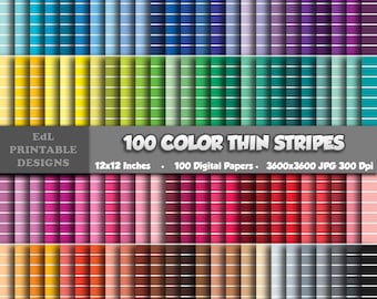 100 Color Thin Stripes Digital Paper, Seamless Line Art Pattern, Drawing Scrapbook (Digital Download)